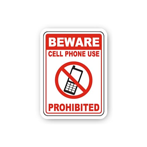 2 (Pieces) 3" and 5" Beware Cell Phone Use Prohibited Sticker, Waterproof Vinyl Decals for Many Purp