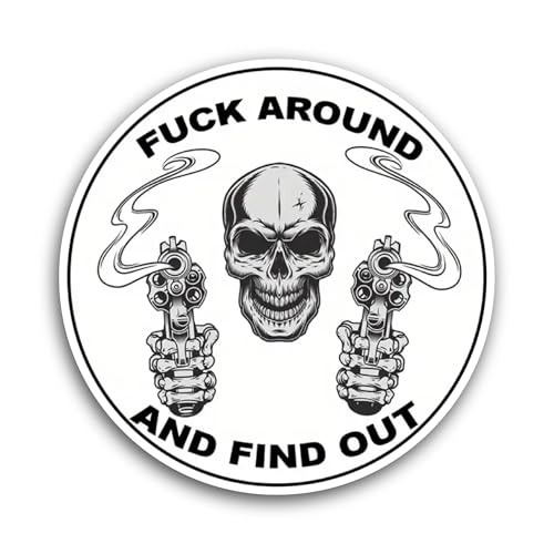 2 (Pieces) 3" and 5" Skull with Guns Sticker, Waterproof Vinyl Decals for Many Purpose Like Cars, Tr