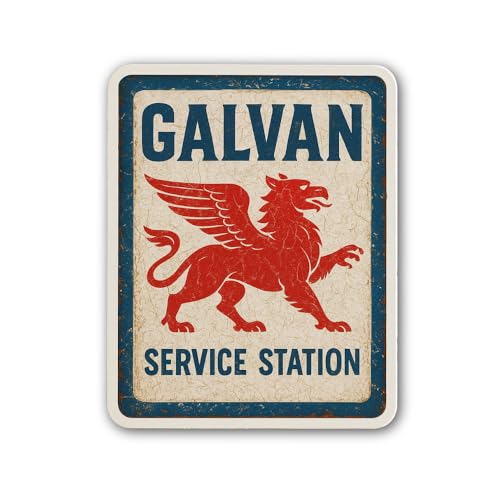 2 (Pieces) 3" and 5" Galvan Service Station Sign Sticker, Waterproof Vinyl Decals for Many Purpose L