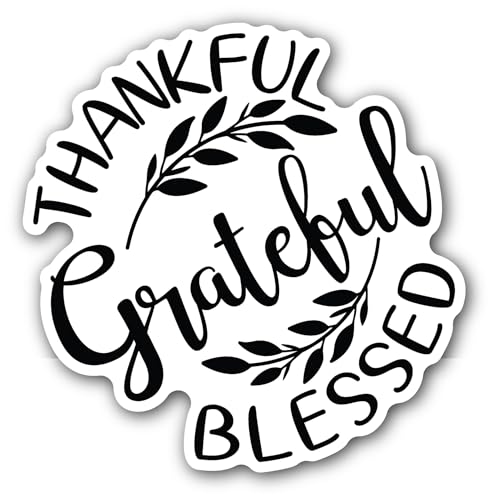 2 (Pieces) 3" and 5" Thankful Grateful Blessed Black Text Sticker, Waterproof Vinyl Decals for Many 