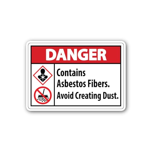 2 (Pieces) 3" and 5" Contains Asbestos Fibers Sticker, Waterproof Vinyl Decals for Many Purpose Like