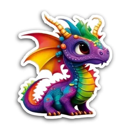 2 (Pieces) 3" and 5" Rainbow Dragon Sticker, Waterproof Vinyl Decals for Many Purpose Like Cars, Tru