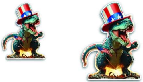 2 (Pieces) 3" and 5" Skeleton with a Hat and American Flag in Hand Decal Sticker, Waterproof Vinyl Decals for Many Purpose Like Cars, Trucks, Laptops, Phones, Windows and More