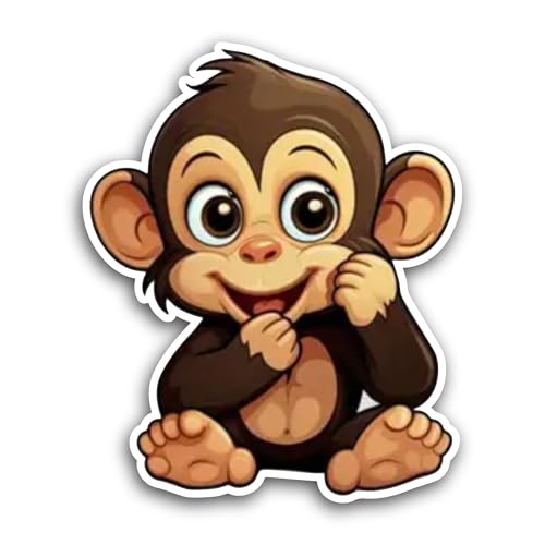 2 (Pieces) 3" and 5" Adorable Cartoon Monkey Sticker, Waterproof Vinyl Decals for Many Purpose Like 