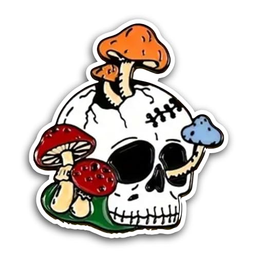 2 (Pieces) 3" and 5" Skull with Mushrooms Sticker, Waterproof Vinyl Decals for Many Purpose Like Car