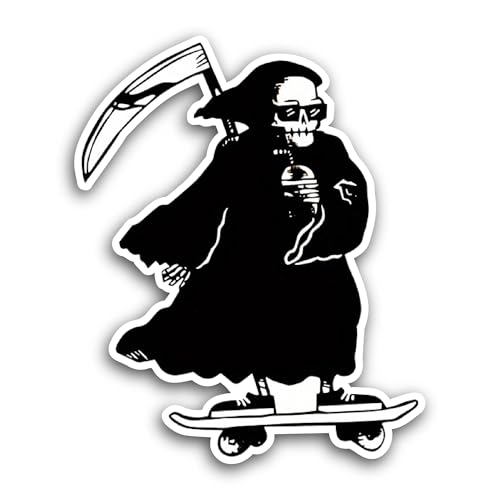 2 (Pieces) 3" and 5" Skateboarding Grim Reaper Sticker, Waterproof Vinyl Decals for Many Purpose Lik