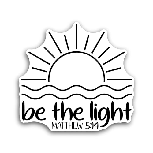 2 (Pieces) 3" and 5" Be The Light Text with Sun Sticker, Waterproof Vinyl Decals for Many Purpose Li
