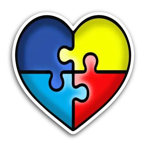 2 (Pieces) 3" and 5" Puzzle Piece Heart Sticker, Waterproof Vinyl Decals for Many Purpose Like Cars,