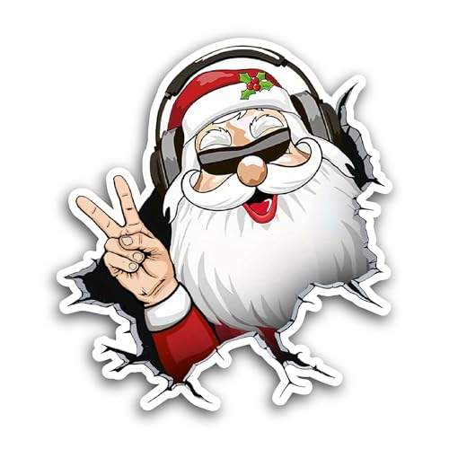 2 (Pieces) 3" and 5" Christmas Santa in Sunglasses Sticker, Waterproof Vinyl Decals for Many Purpose