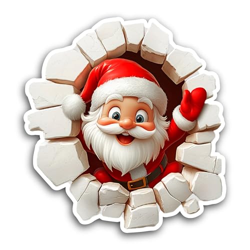 2 (Pieces) 3" and 5" Santa Breaking Through A Hole Sticker, Waterproof Vinyl Decals for Many Purpose