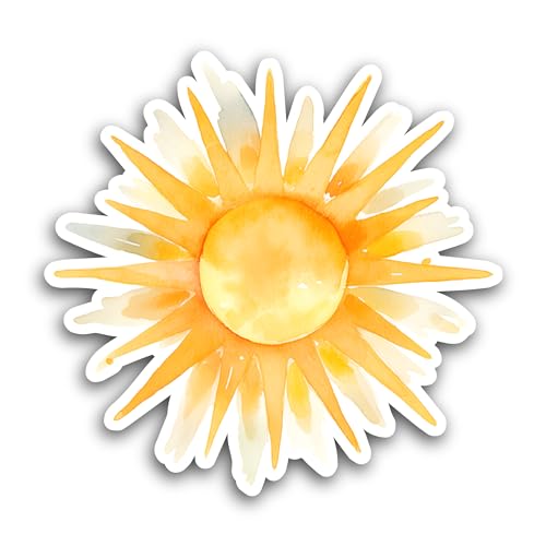 2 (Pieces) 3" and 5" Bright Yellow Sun Sticker, Waterproof Vinyl Decals for Many Purpose Like Cars, 