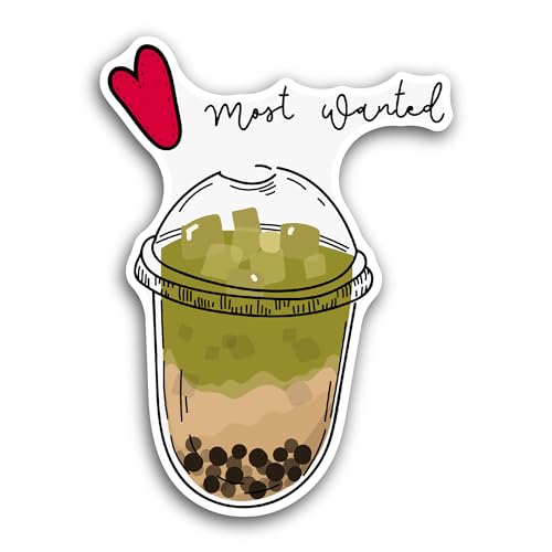2 (Pieces) 3" and 5" Green Bubble Tea Sticker, Waterproof Vinyl Decals for Many Purpose Like Cars, T