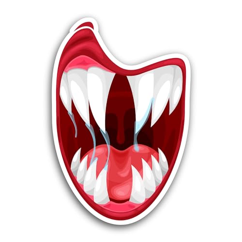 2 (Pieces) 3" and 5" Sharp Teeth Vampire Mouth Sticker, Waterproof Vinyl Decals for Many Purpose Lik