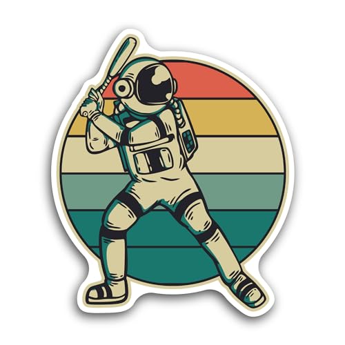 2 (Pieces) 3" and 5" Astronaut Playing Baseball Sticker, Waterproof Vinyl Decals for Many Purpose Li