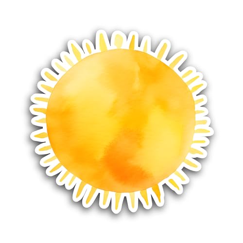 2 (Pieces) 3" and 5" Full Bright Yellow Sun Sticker, Waterproof Vinyl Decals for Many Purpose Like C