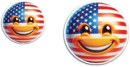 2 (Pieces) 3" and 5" Smiley American Flag Emoji Decal Sticker, Waterproof Vinyl Decals for Many Purpose Like Cars, Trucks, Laptops, Phones, Windows and More