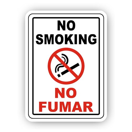 2 (Pieces) 3" and 5" Dual Language No Smoking with Crossed Cigarette Sticker, Waterproof Vinyl Decal