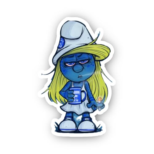 2 (Pieces) 2" and 3" Tired Blue Girl with Coffee Mug Sticker, Waterproof Vinyl Decals for Many Purpo