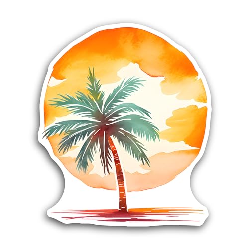 2 (Pieces) 3" and 5" Sunset and Palm Trees Sticker, Waterproof Vinyl Decals for Many Purpose Like Ca