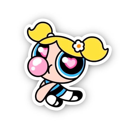 2 (Pieces) 2" and 3" Cartoon Girl Blowing Bubble Gum Sticker, Waterproof Vinyl Decals for Many Purpo