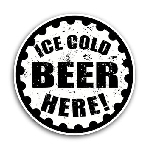 2 (Pieces) 3" and 5" Ice Cold Beer Here Sticker, Waterproof Vinyl Decals for Many Purpose Like Cars,