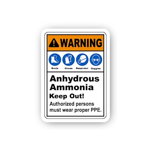 2 (Pieces) 3" and 5" Anhydrous Ammonia Warning PPE Sign Sticker, Waterproof Vinyl Decals for Many Pu