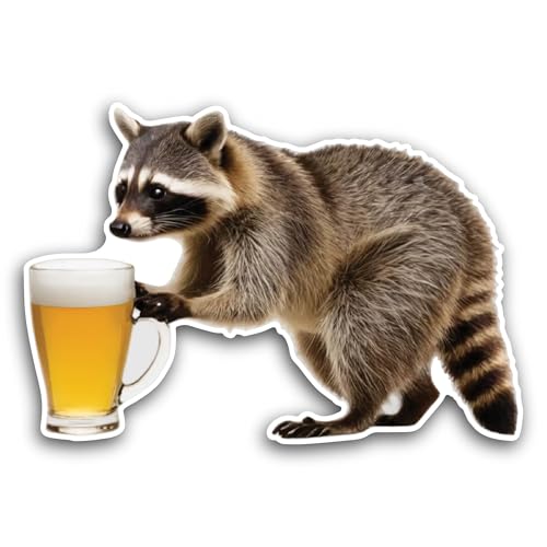 2 (Pieces) 3" and 5" Raccoon with Beer Sticker, Waterproof Vinyl Decals for Many Purpose Like Cars, 