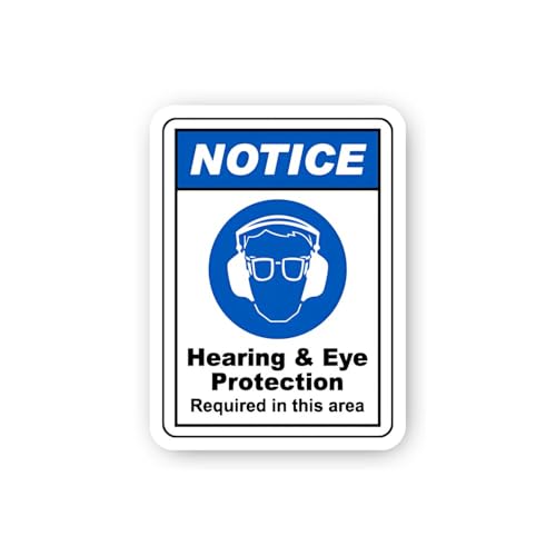 2 (Pieces) 3" and 5" Notice: Hearing and Eye Protection Required Sticker, Waterproof Vinyl Decals fo