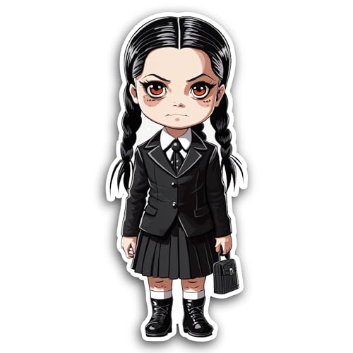 2 (Pieces) 3" and 5" Cartoon Girl with Black Dress Sticker, Waterproof Vinyl Decals for Many Purpose