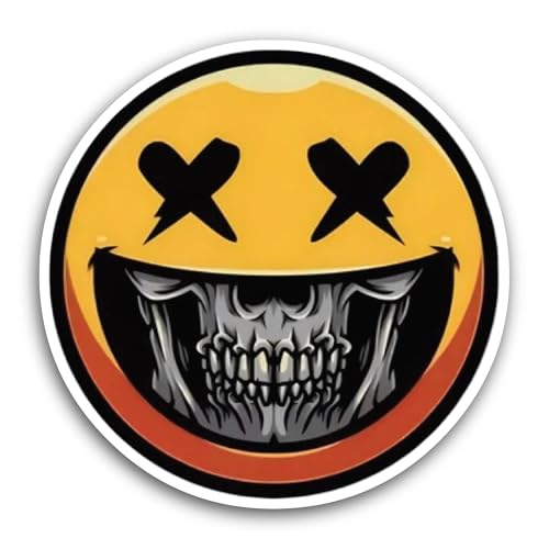 2 (Pieces) 3" and 5" Skull in Yellow Face Sticker, Waterproof Vinyl Decals for Many Purpose Like Car