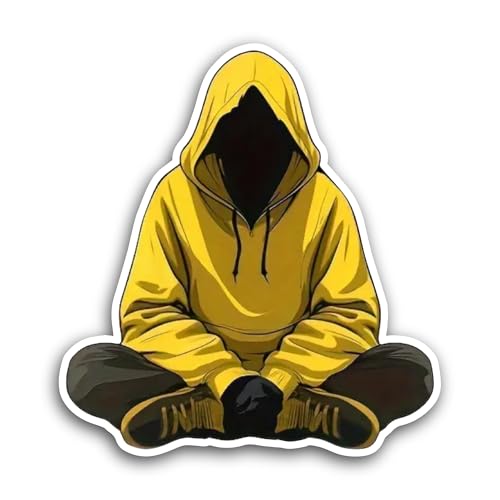 2 (Pieces) 3" and 5" Boy in Yellow Hoodie Sticker, Waterproof Vinyl Decals for Many Purpose Like Car