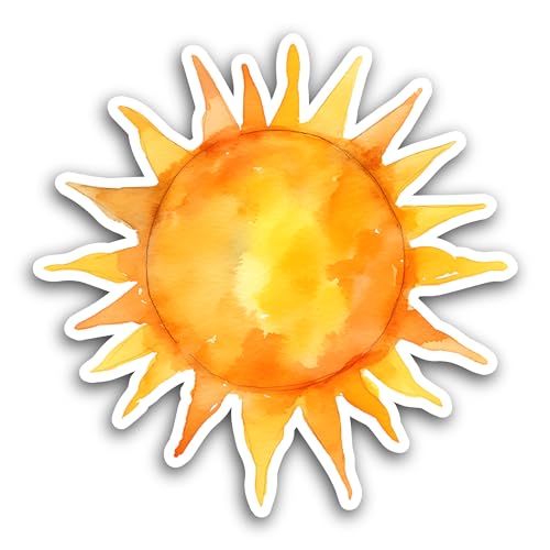2 (Pieces) 3" and 5" Yellow Bright Sun Sticker, Waterproof Vinyl Decals for Many Purpose Like Cars, 