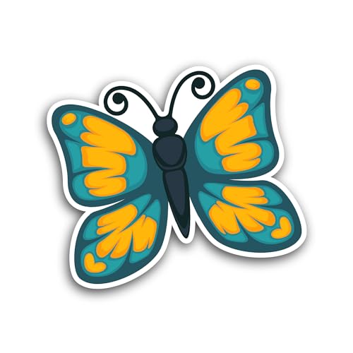 2 (Pieces) 3" and 5" Blue and Yellow Butterfly Sticker, Waterproof Vinyl Decals for Many Purpose Lik