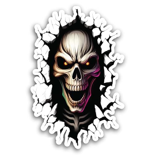 2 (Pieces) 3" and 5" Laughing Skull Sticker, Waterproof Vinyl Decals for Many Purpose Like Cars, Tru