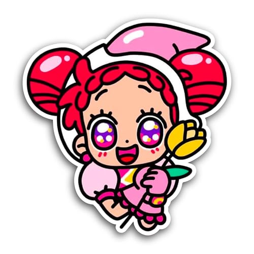 2 (Pieces) 3" and 5" Pink Cartoon Girl Sticker, Waterproof Vinyl Decals for Many Purpose Like Cars, 