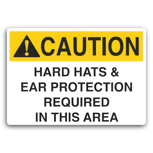 2 (Pieces) 3" and 5" Caution Hard Hats and Ear Protection Sticker, Waterproof Vinyl Decals for Many 