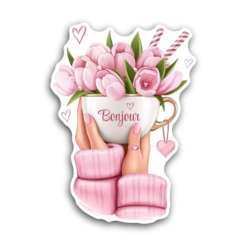 2 (Pieces) 3" and 5" Pink Flowers Sticker, Waterproof Vinyl Decals for Many Purpose Like Cars, Truck
