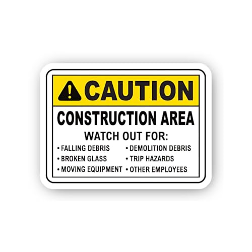 2 (Pieces) 3" and 5" Caution Construction Area Hazards Sign Sticker, Waterproof Vinyl Decals for Man