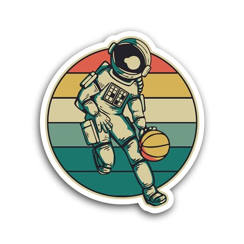 2 (Pieces) 3" and 5" Astronaut Playing Basketball Sticker, Waterproof Vinyl Decals for Many Purpose 