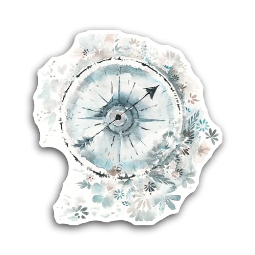 2 (Pieces) 3" and 5" Floral Compass Sticker, Waterproof Vinyl Decals for Many Purpose Like Cars, Tru