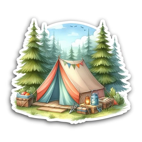 2 (Pieces) 3" and 5" Camping Tent Sticker, Waterproof Vinyl Decals for Many Purpose Like Cars, Truck