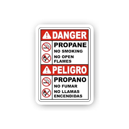 2 (Pieces) 3" and 5" Bilingual Propane Danger Multi-Hazard Sign Sticker, Waterproof Vinyl Decals for
