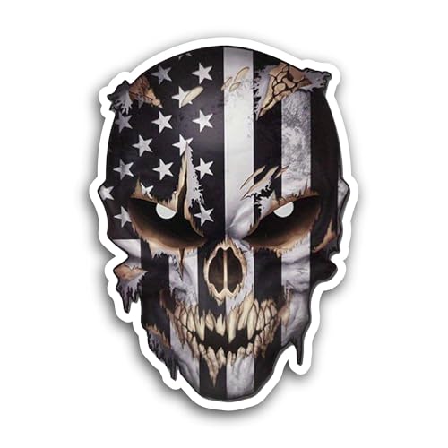 2 (Pieces) 3" and 5" Flag On Skull Sticker, Waterproof Vinyl Decals for Many Purpose Like Cars, Truc