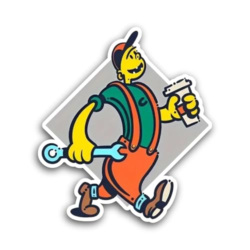 2 (Pieces) 3" and 5" Cartoon Mechanic Sticker, Waterproof Vinyl Decals for Many Purpose Like Cars, T