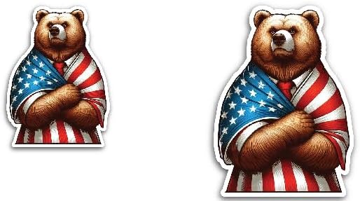 2 (Pieces) 3"" and 5"" Teddy Bear with Flag Around The Body Decal Sticker, Waterproof Vinyl Decals for Many Purpose Like Cars, Trucks, Laptops, Phones, Windows and More,