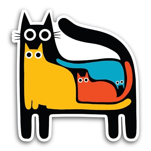 2 (Pieces) 3" and 5" Colorful Cats Sticker, Waterproof Vinyl Decals for Many Purpose Like Cars, Truc