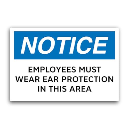 2 (Pieces) 3" and 5" Employees Must Wear Ear Protection Sign Sticker, Waterproof Vinyl Decals for Ma