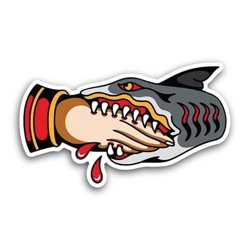 2 (Pieces) 3" and 5" Handshake with Shark Sticker, Waterproof Vinyl Decals for Many Purpose Like Car