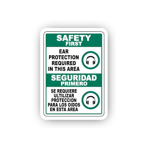 2 (Pieces) 3" and 5" Bilingual Ear Protection Safety Sign Sticker, Waterproof Vinyl Decals for Many 