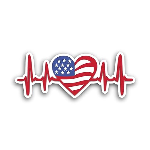 2 (Pieces) 3" and 5" Heart Rate Desing in American Flag Color Decal Sticker, Waterproof Vinyl Decals